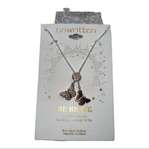 Unwritten Be Brave Rose Quartz Faceted Crystals Butterflies Fine Silver Necklace